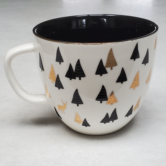 David's Tea Deer Latte Mug Cup Gold White and Black 18 oz - Picture 3 of 6